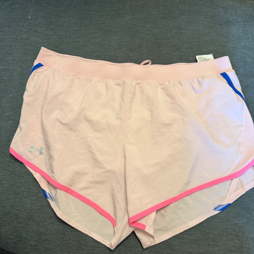 Under Armour HeatGear Fly By Running Shorts Pink Blue XL Loose Fit Athletic